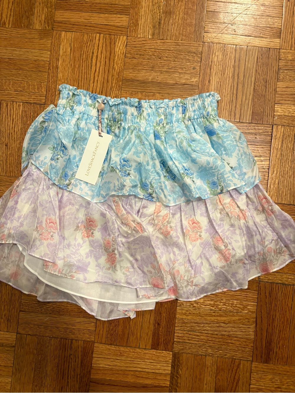 LOVESHACKFANCY Ruffle Mini Skirt in Rainbow Clouds size small new with tags - Picture 6 of 13